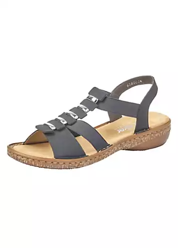 62850 Ladies Blue Elasticated Sandals by Rieker | Look Again