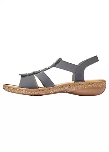 62850 Ladies Blue Elasticated Sandals by Rieker | Look Again