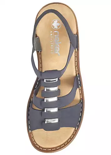 62850 Ladies Blue Elasticated Sandals by Rieker | Look Again