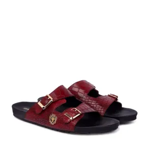 Adjustable Buckle Slipper in Wine Deep Cut Leather