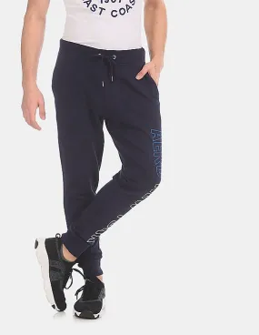 Aeropostale Men Navy Blue Brand Print Knit Joggers