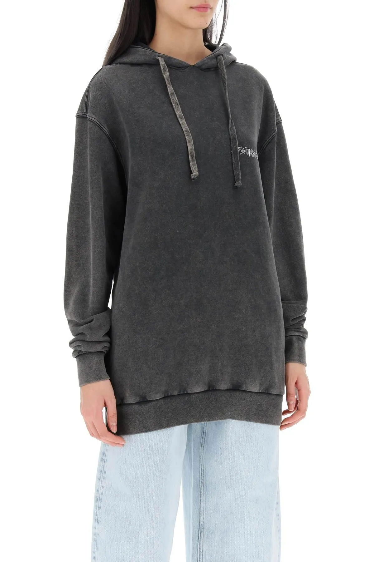 Alessandra Rich    Alessandra Rich Oversized Hoodie With Print And Rhinestones