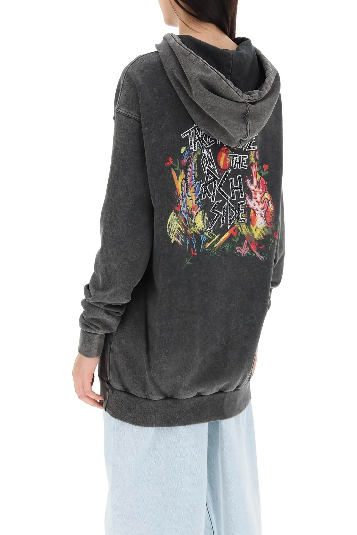 Alessandra Rich    Alessandra Rich Oversized Hoodie With Print And Rhinestones