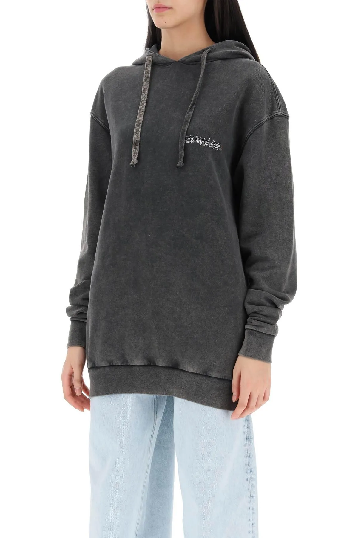 Alessandra Rich    Alessandra Rich Oversized Hoodie With Print And Rhinestones