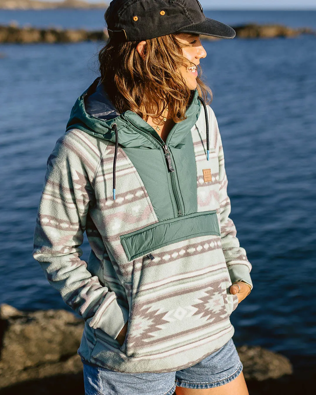 Alexander Recycled Polar Hooded Fleece - Pistachio Pattern/Deep Ocean