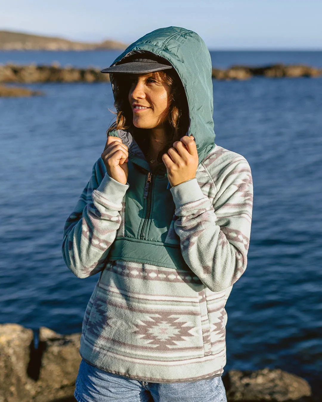 Alexander Recycled Polar Hooded Fleece - Pistachio Pattern/Deep Ocean