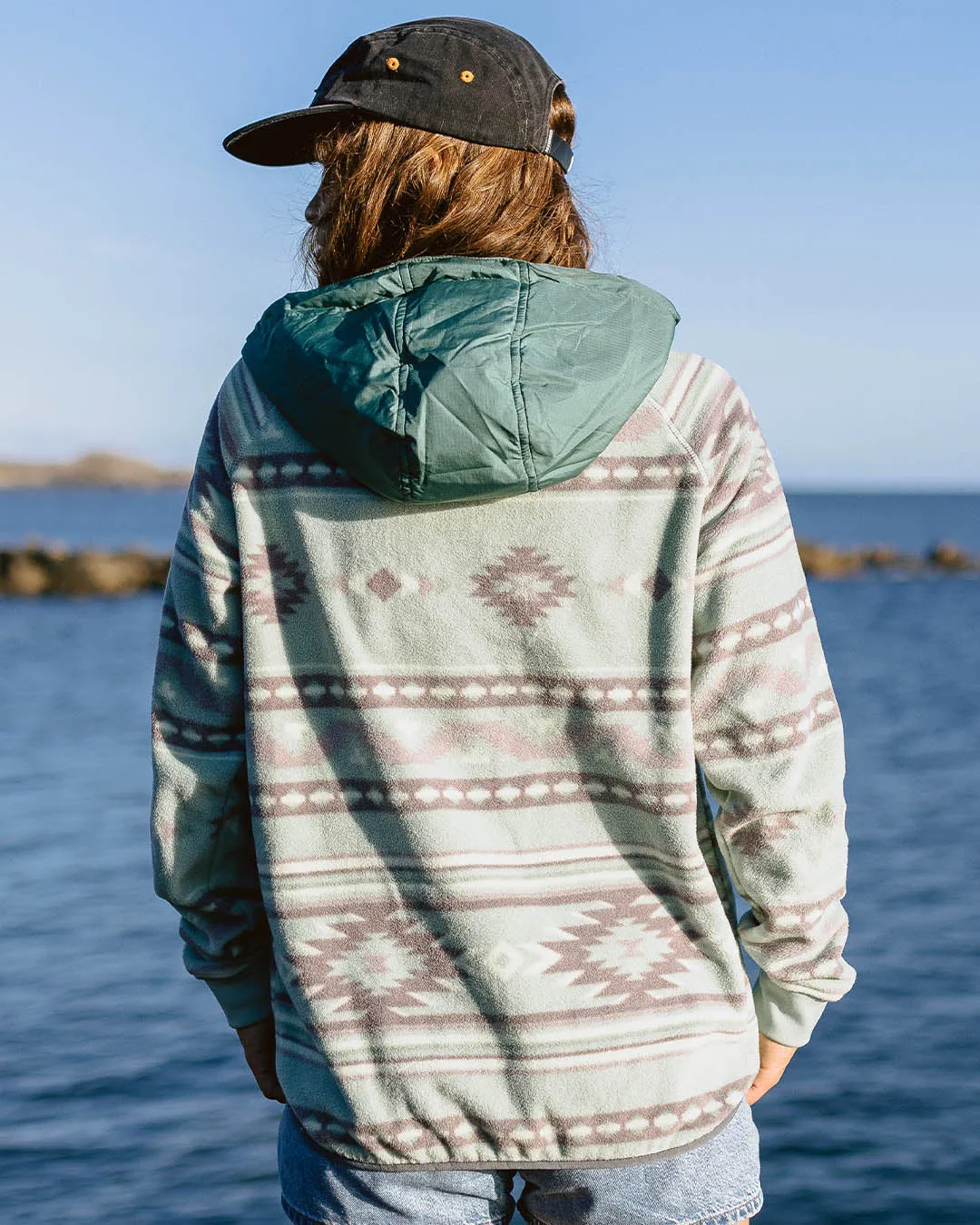 Alexander Recycled Polar Hooded Fleece - Pistachio Pattern/Deep Ocean