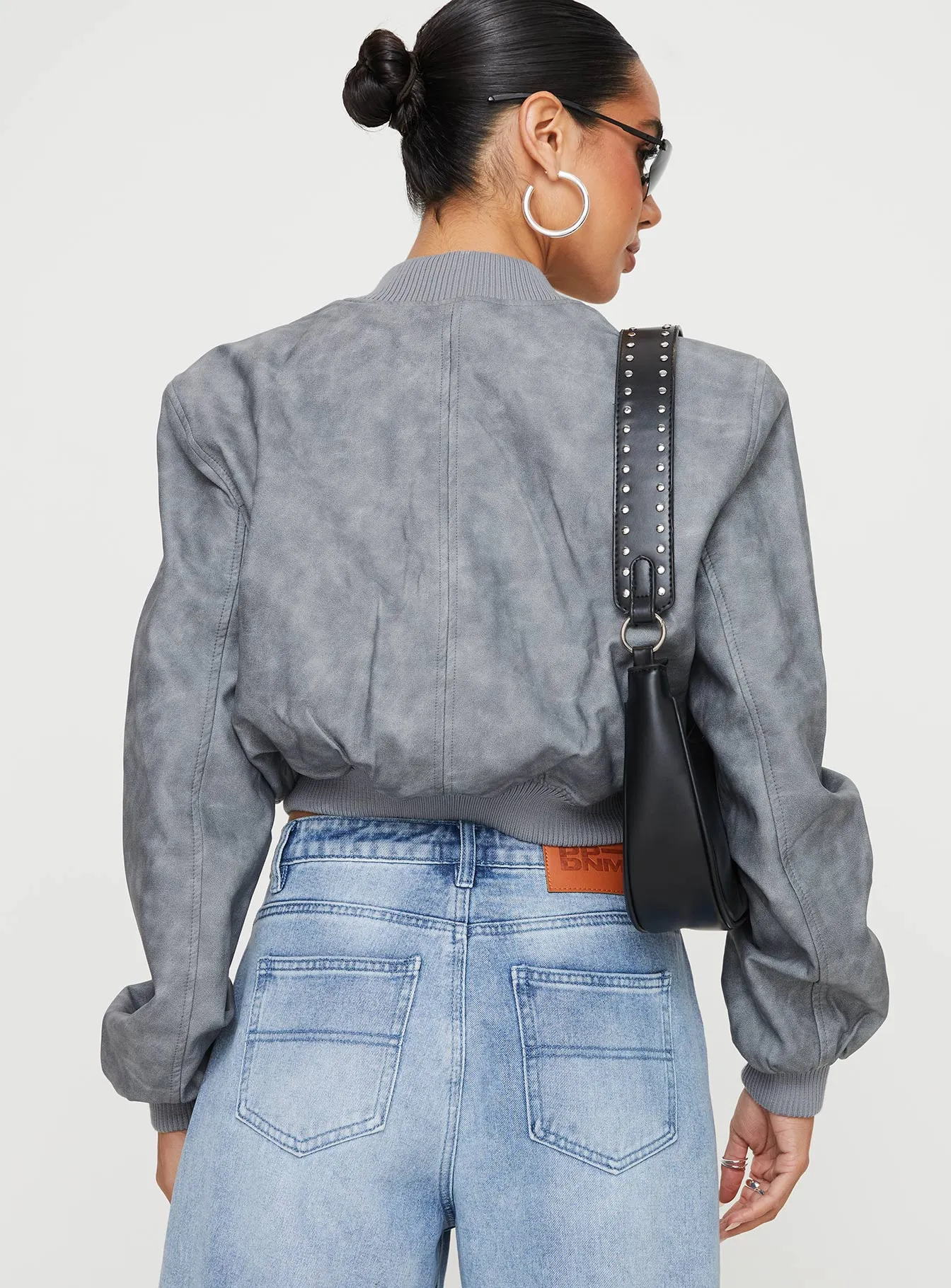 Allure Faux Leather Bomber Jacket Cloud