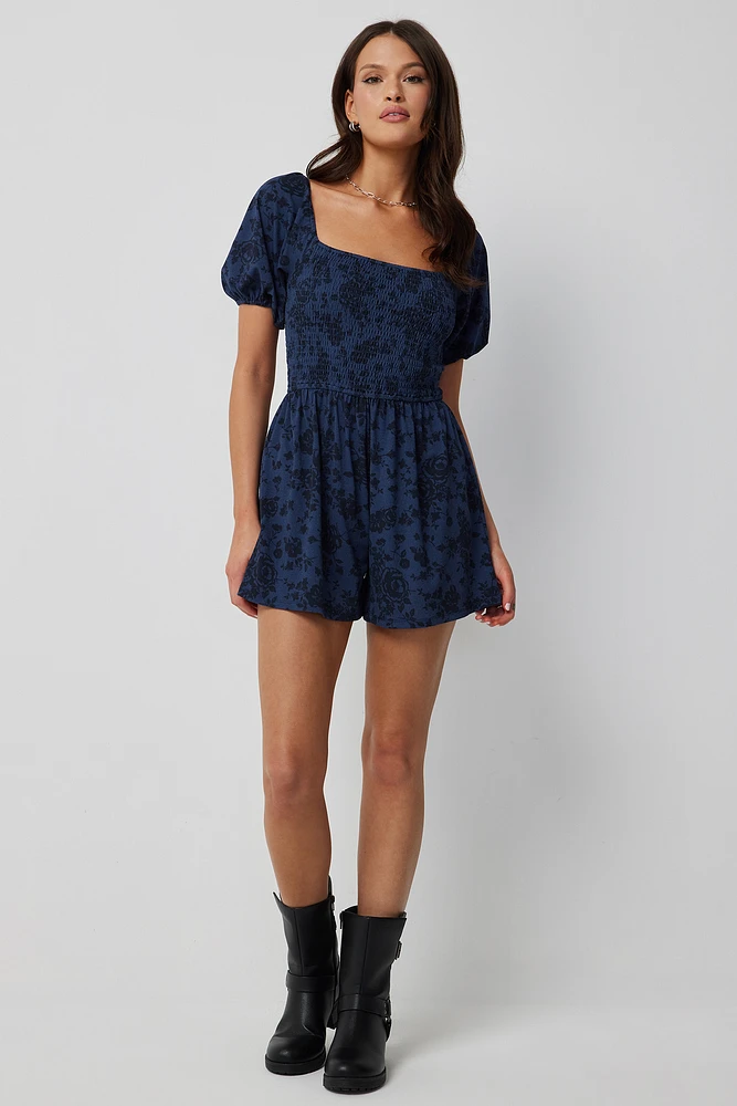 Ardene Ardene Milkmaid Romper in Dark Blue | Size | Polyester/Spandex