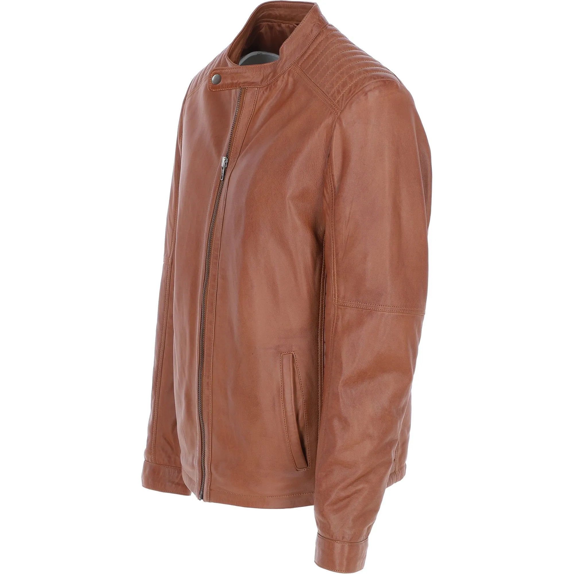 Ashwood Leather Mandarin Collar Men's Biker Jacket Tan: e-16110