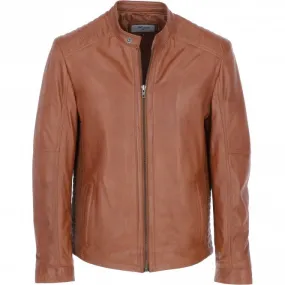 Ashwood Leather Mandarin Collar Men's Biker Jacket Tan: e-16110