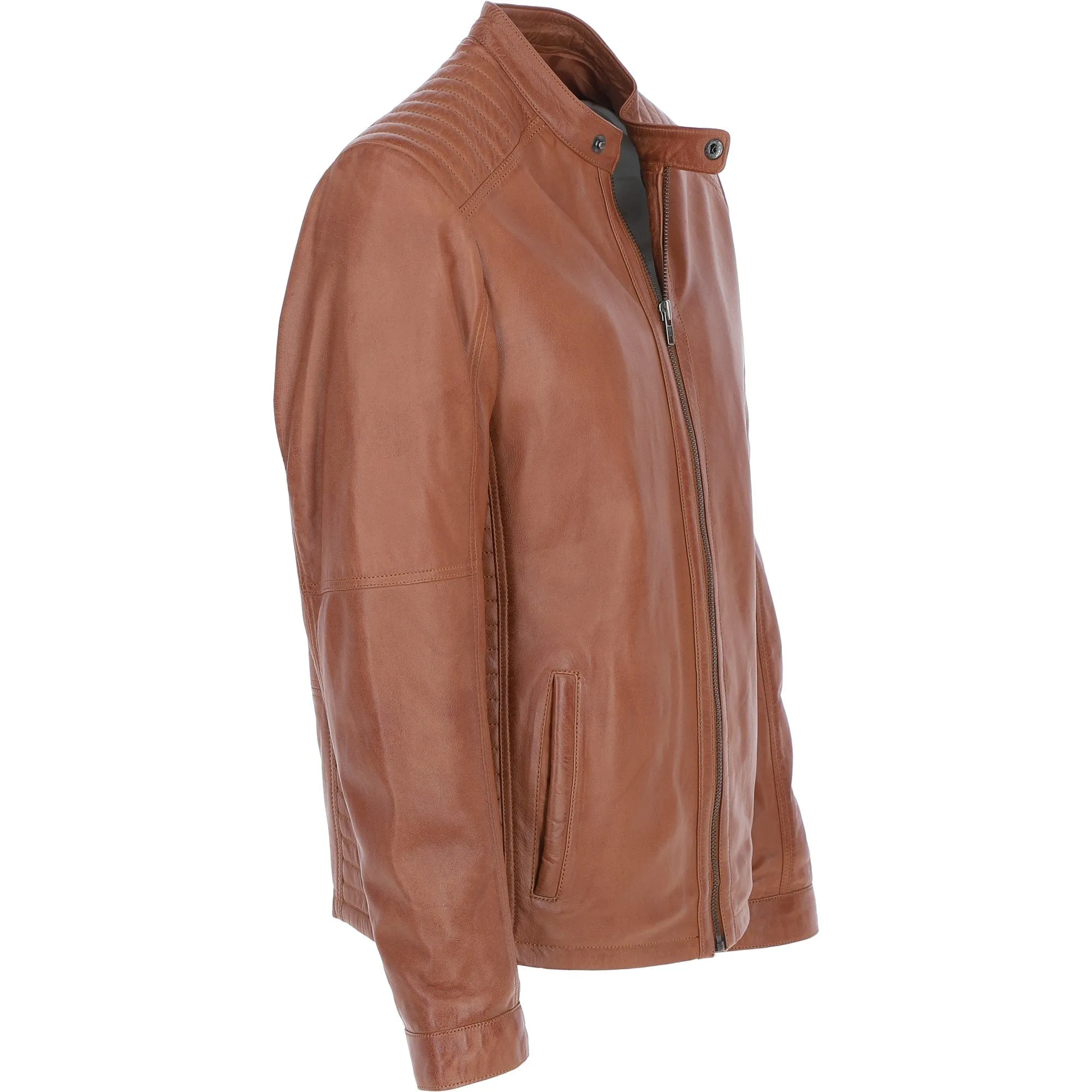 Ashwood Leather Mandarin Collar Men's Biker Jacket Tan: e-16110