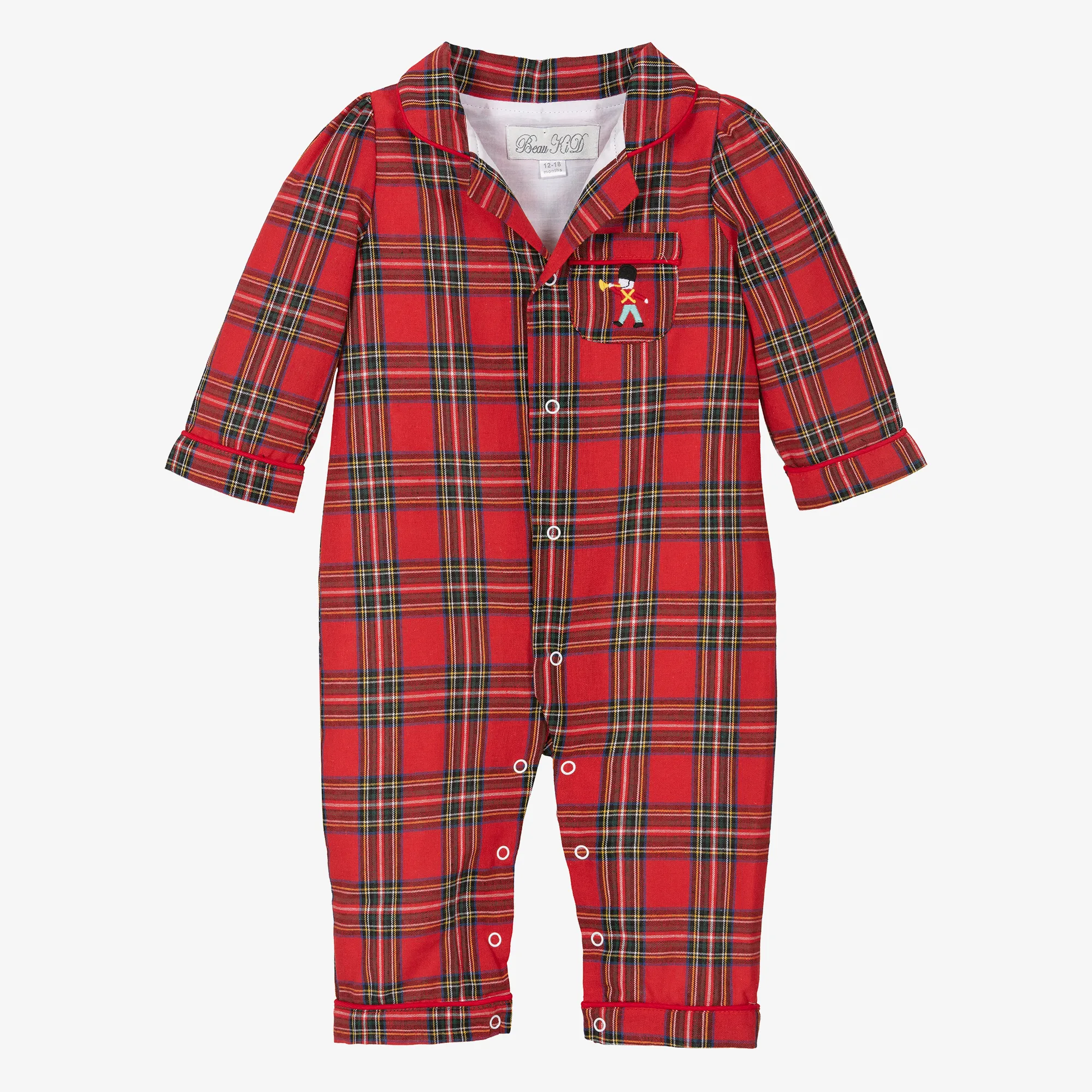 Baby Boys Red Cotton Tartan Romper