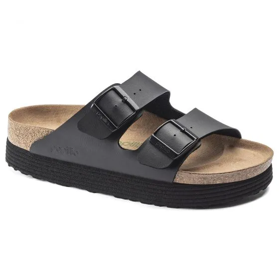 Birkenstock Womens Arizona Birko Flor Vegan Grooved Black Sandals 