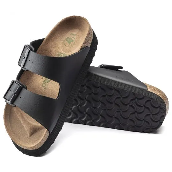 Birkenstock Womens Arizona Birko Flor Vegan Grooved Black Sandals 