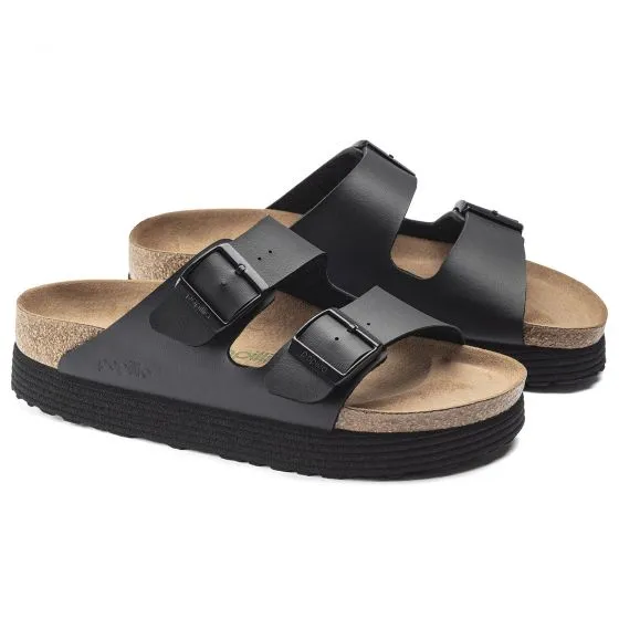 Birkenstock Womens Arizona Birko Flor Vegan Grooved Black Sandals 