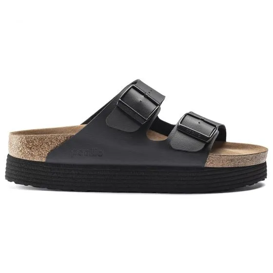 Birkenstock Womens Arizona Birko Flor Vegan Grooved Black Sandals 