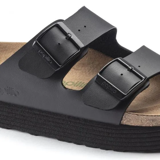 Birkenstock Womens Arizona Birko Flor Vegan Grooved Black Sandals 