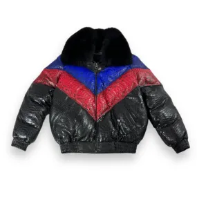 Black Red Blue Python Bubble Jacket - Daniel's Leather