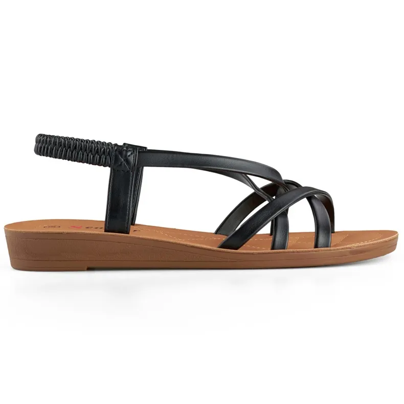 Black women's sandals with a flat sole