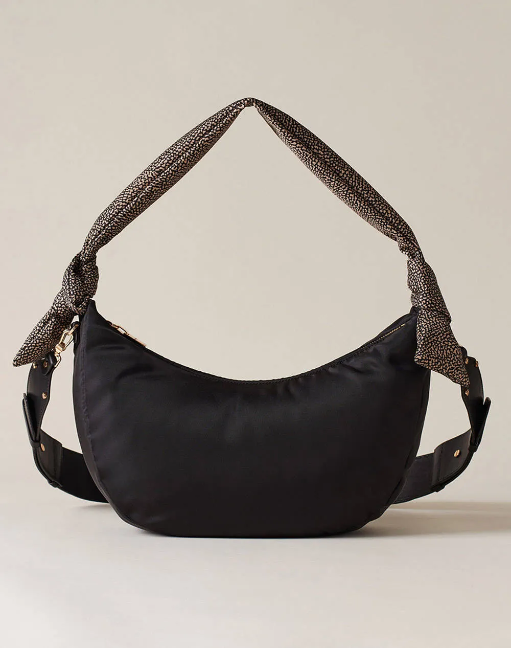 BORBONESE BORBONESE HOBO BAG NYLON-LEATHER ITAL.ORIGIN (Dimensions: 33 x 21 x 9 cm)