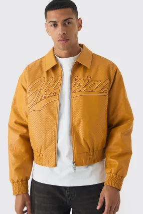 Boxy Official Dice Weave PU Bomber Jacket In Yellow