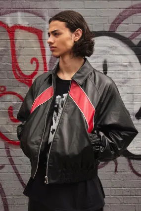 Boxy Paneled Pu Moto Bomber