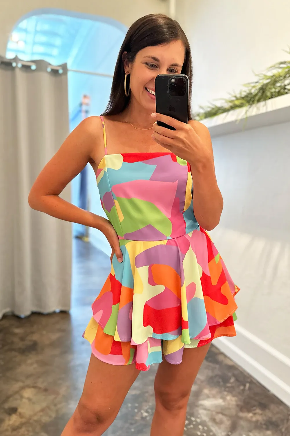 Bright Multi Color Tie Back Romper