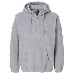 Burnside Men's Heather Grey Polar Fleece Quarter-Zip Hooded Pullover