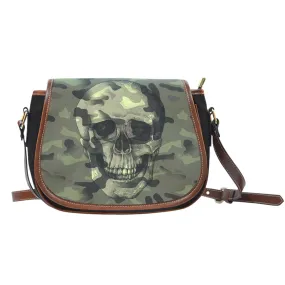 Camo Skull Black Canvas Leather Trim Saddle Bag