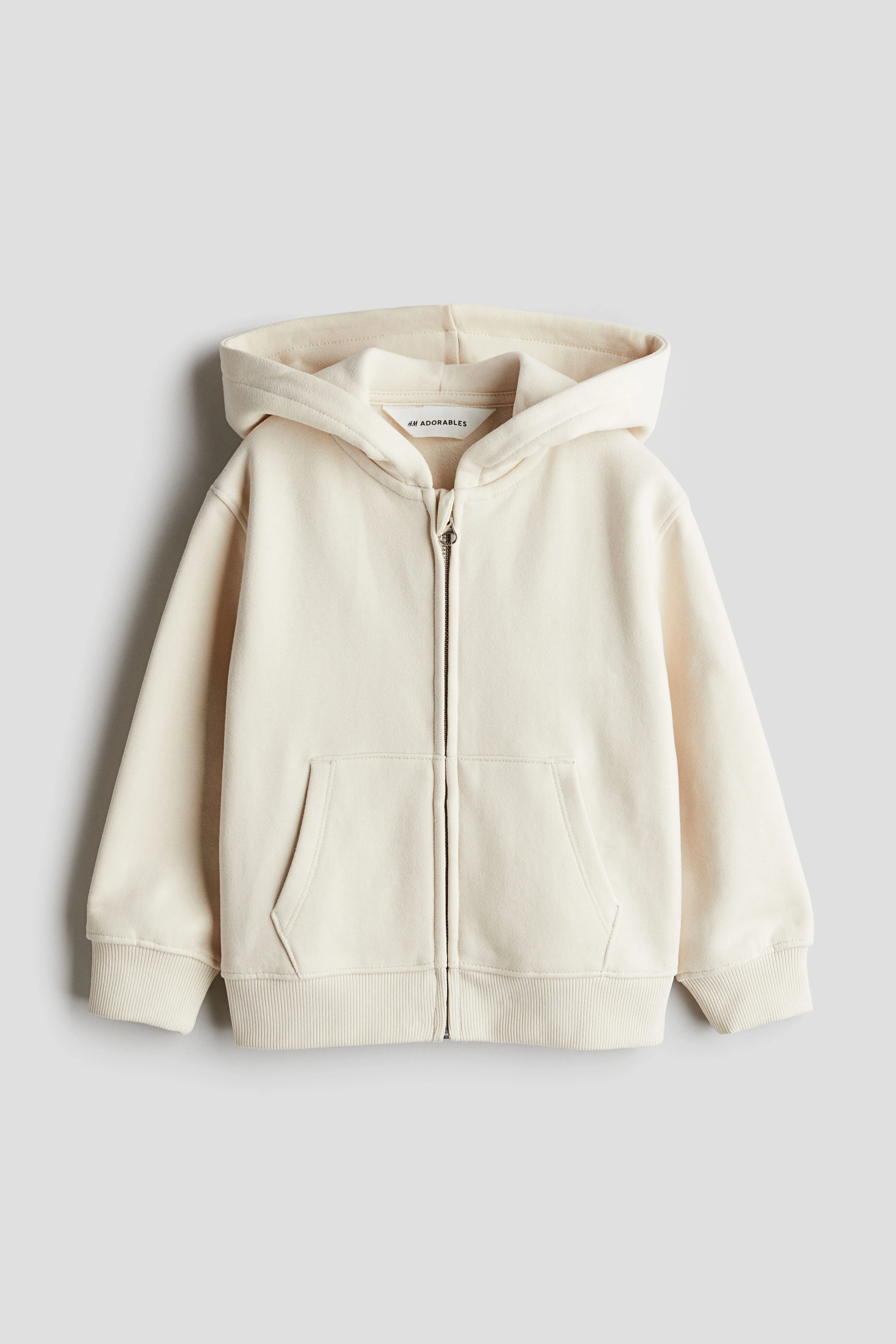 Cotton zip-through hoodie - Long sleeve - Regular length - Cream - Kids | H&M GB