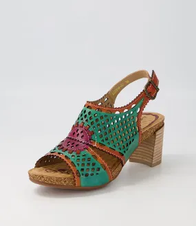 DJANGO & JULIETTE Kaiesha Orange Green Multi Leather Sandals