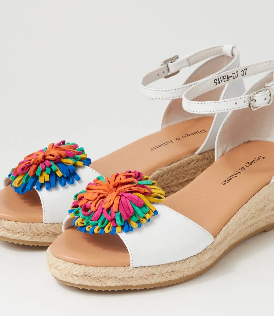 DJANGO & JULIETTE Savea Lrg White Bright Leather Suede Sandals