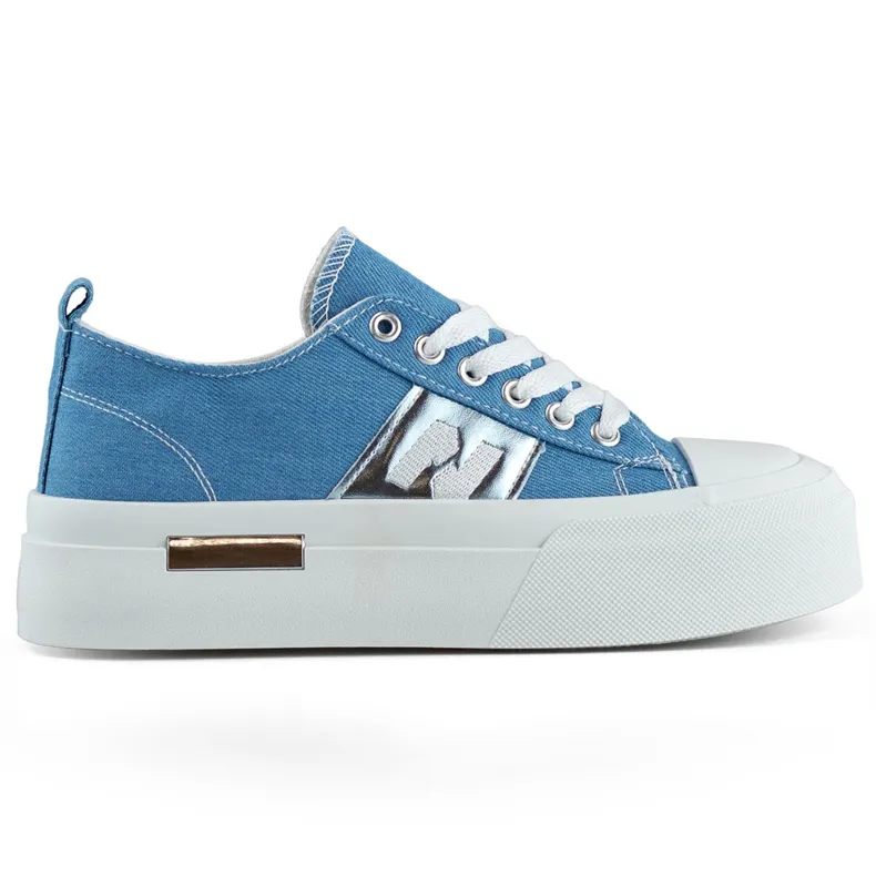 Fashionable women's denim sneakers with a thick platform sole blue