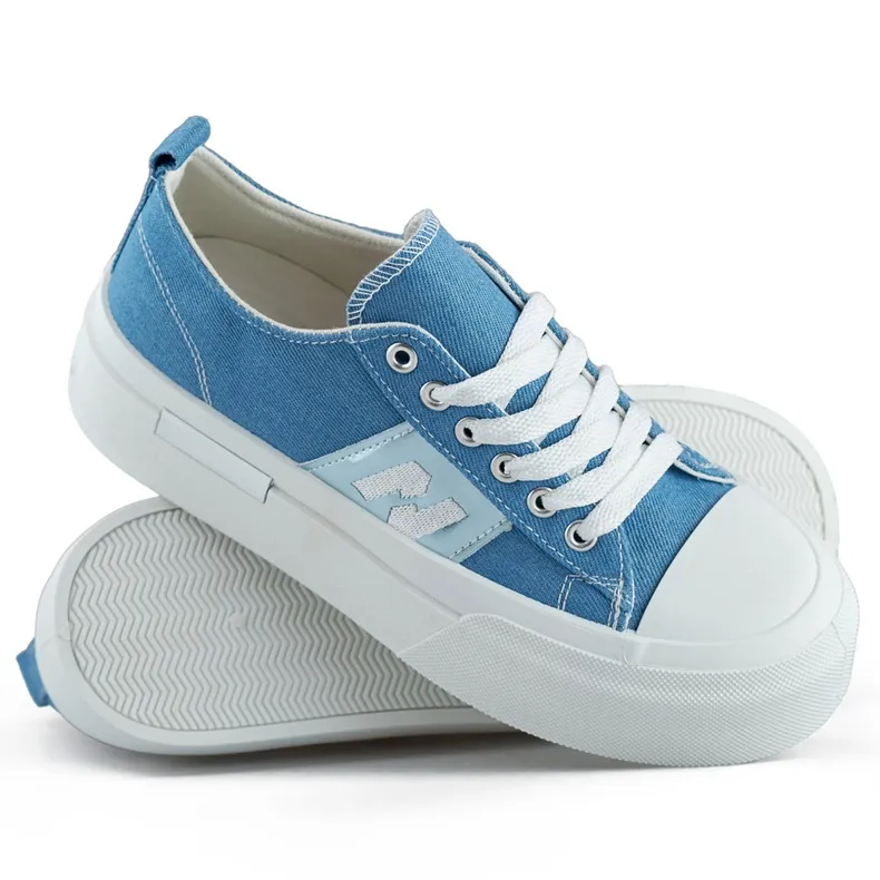 Fashionable women's denim sneakers with a thick platform sole blue