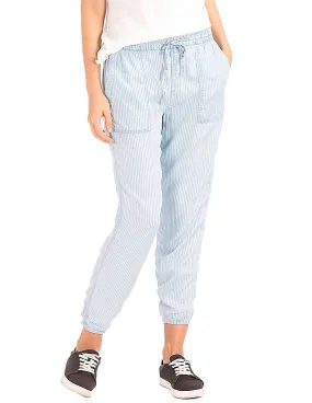 GAP Women Blue Tencel Railroad Stripe Utility Joggers