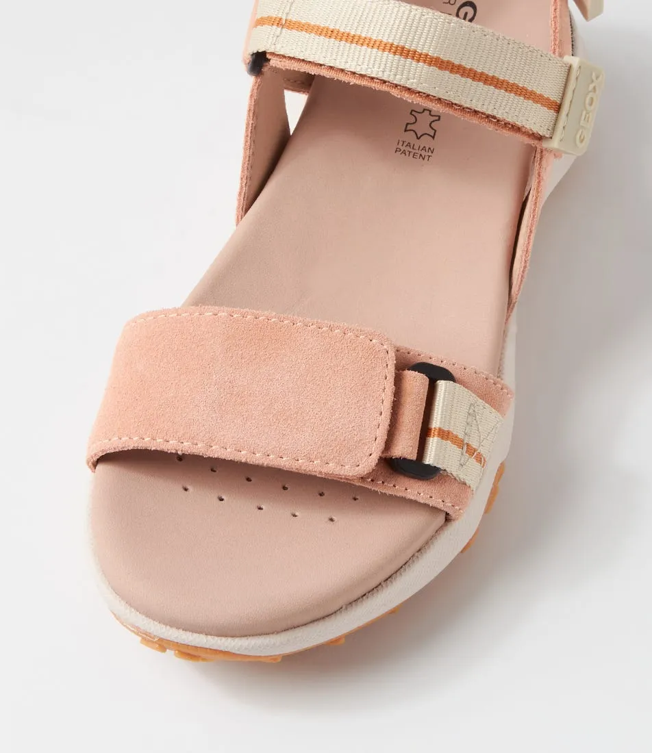 GEOX D Sorapis Grip B Peach Beige Suede Sandals