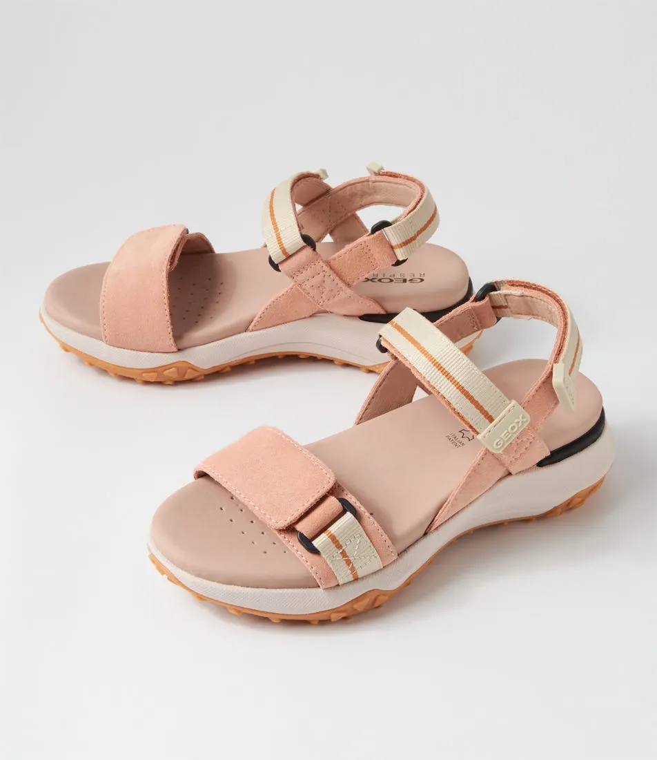 GEOX D Sorapis Grip B Peach Beige Suede Sandals