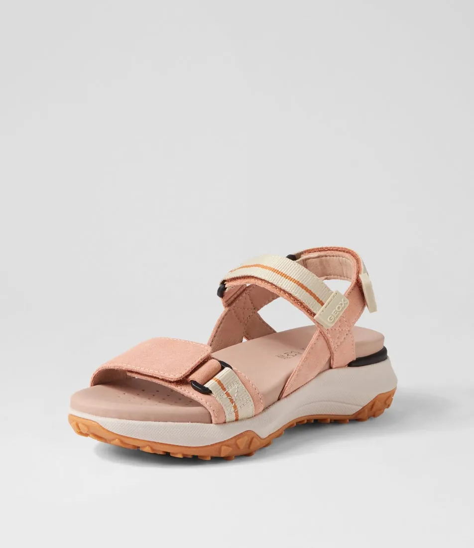 GEOX D Sorapis Grip B Peach Beige Suede Sandals