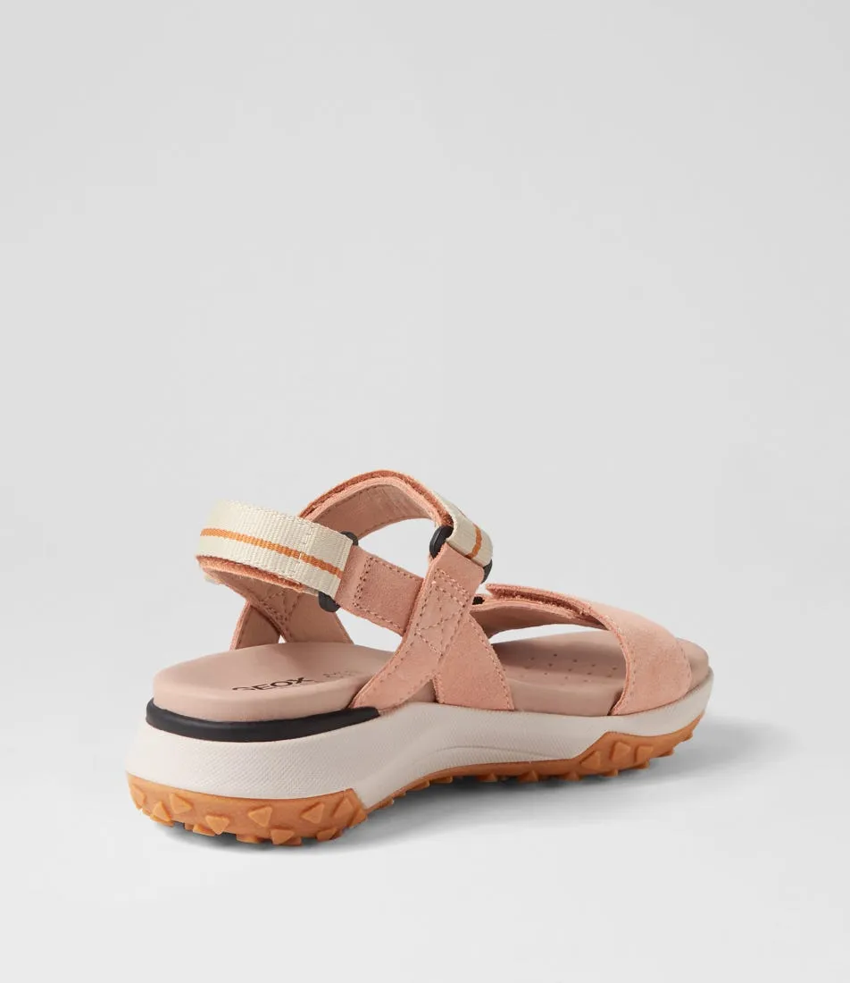 GEOX D Sorapis Grip B Peach Beige Suede Sandals