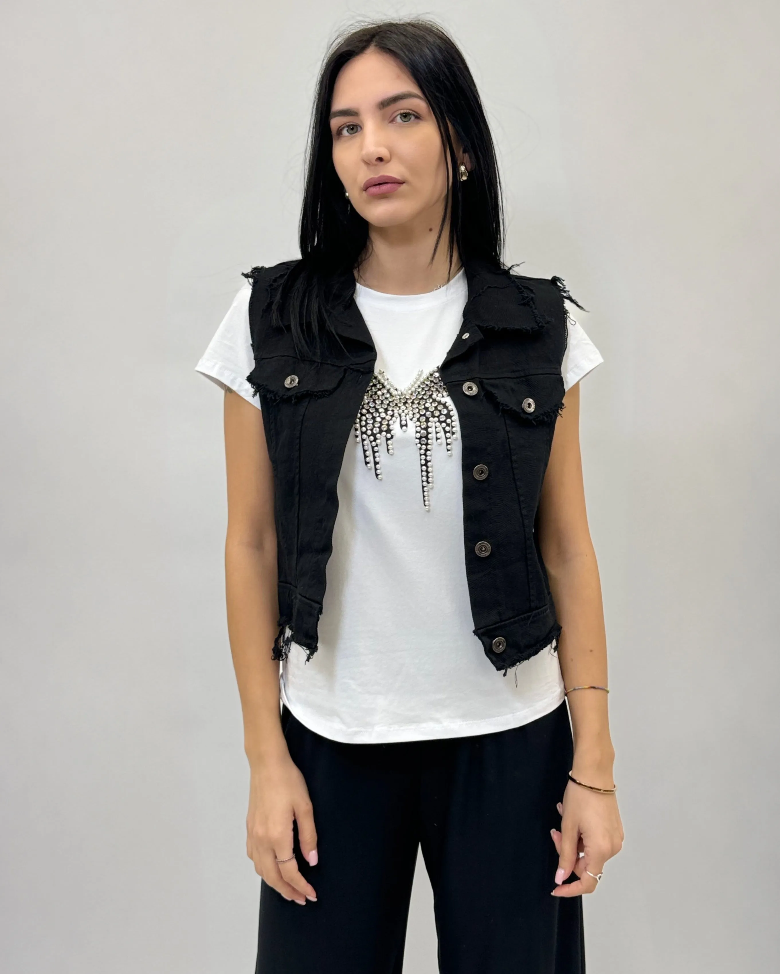 Gilet in jeans tinta unita