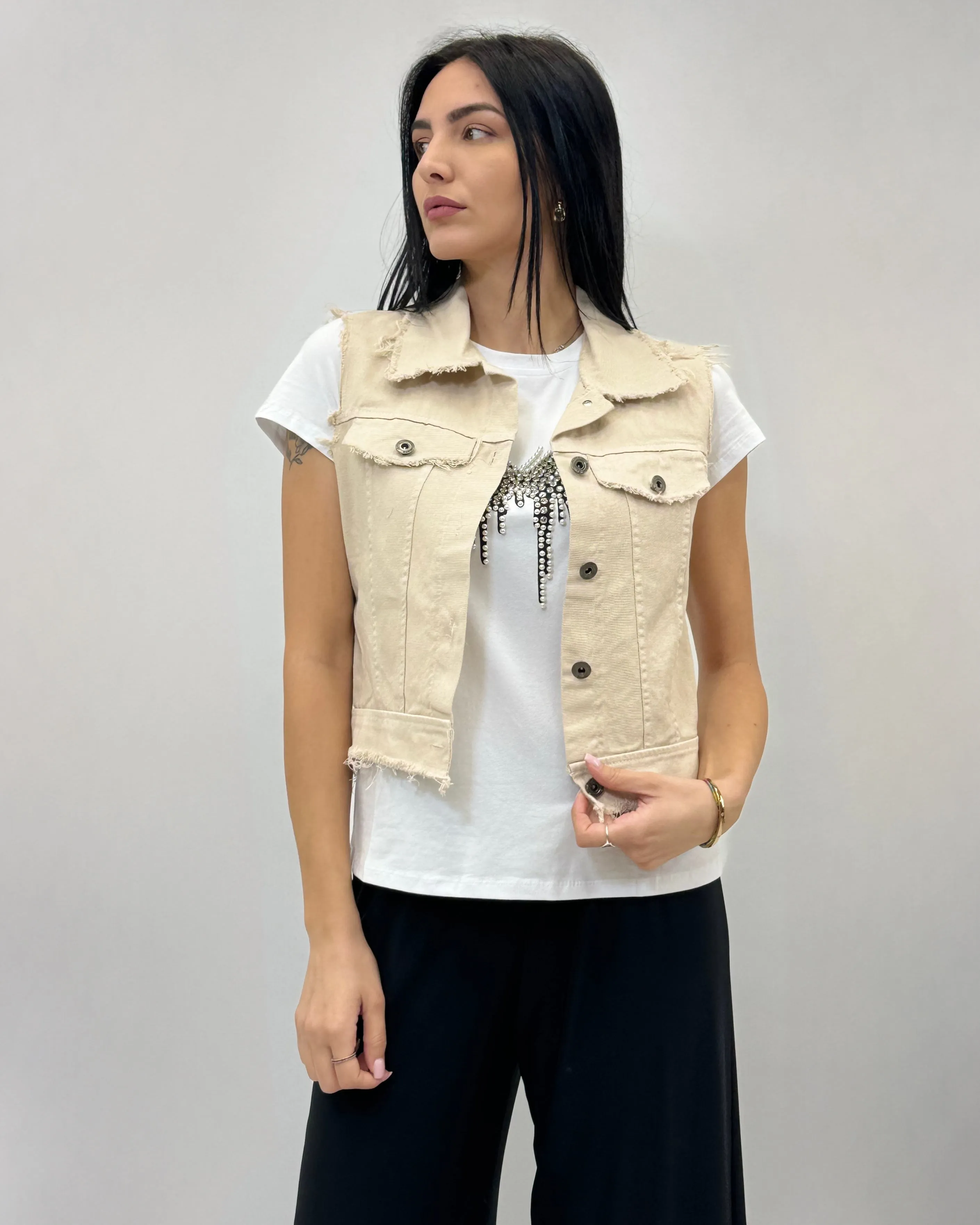 Gilet in jeans tinta unita