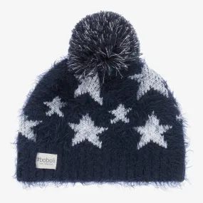 Girls Navy Blue Knitted Star Bobble Hat