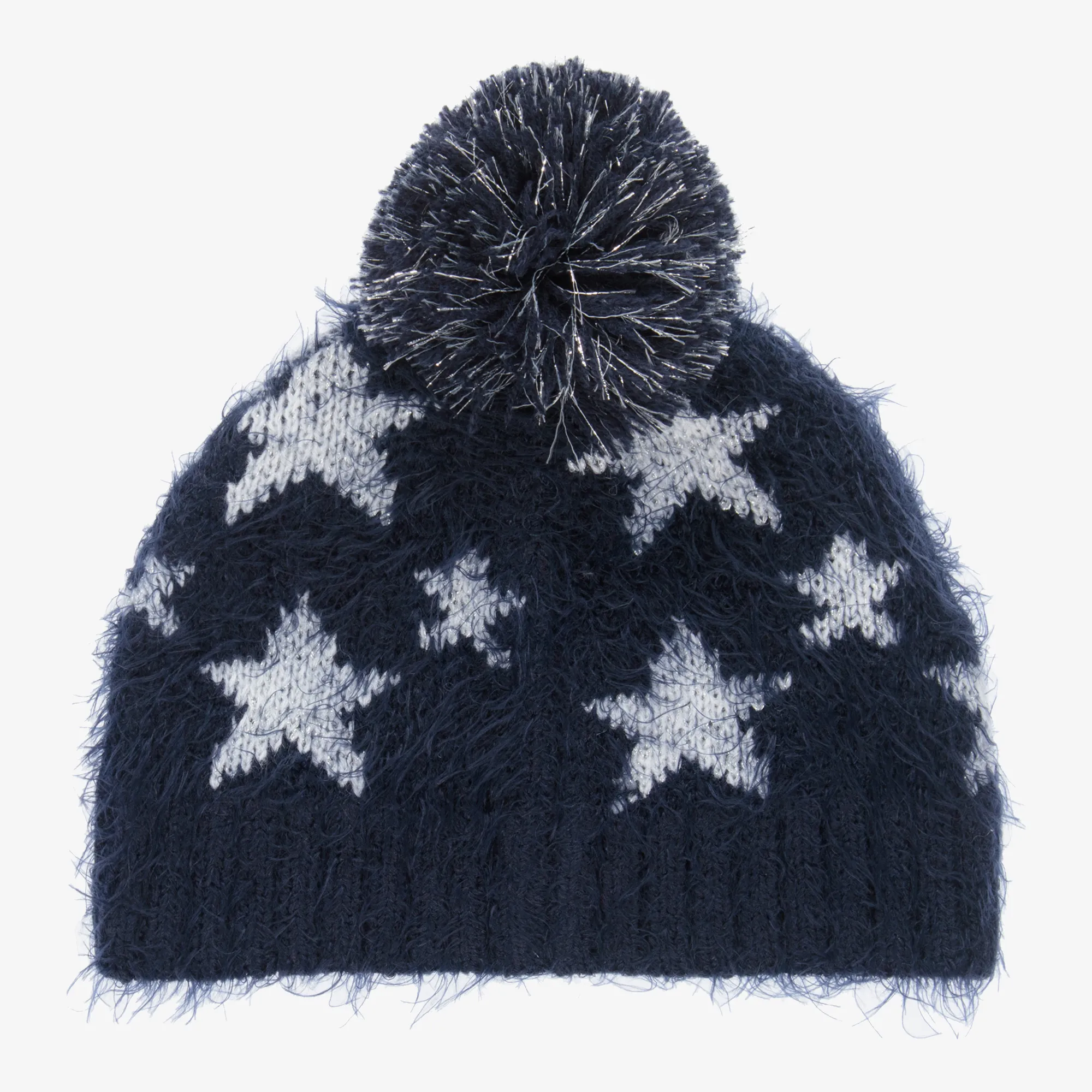 Girls Navy Blue Knitted Star Bobble Hat