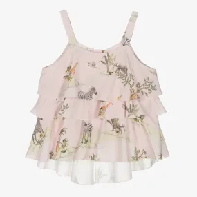 Girls Pink Safari Print Vest Top