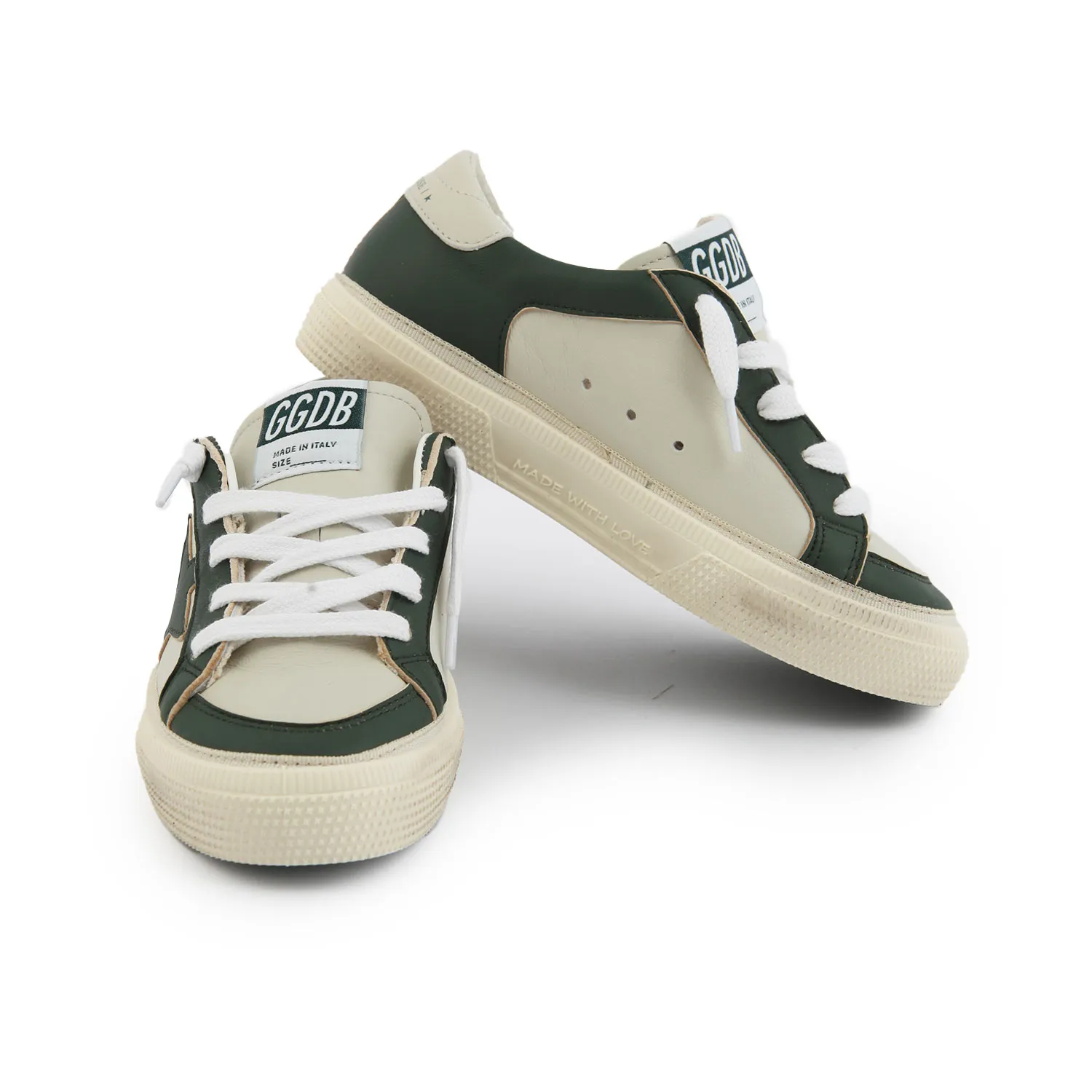 Golden Goose Green And White Unisex May Sneakers For Kids