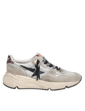 GOLDEN GOOSE RUNNING SNEAKERS IN NYLON AND SUEDE WITH BROWN GLITTER