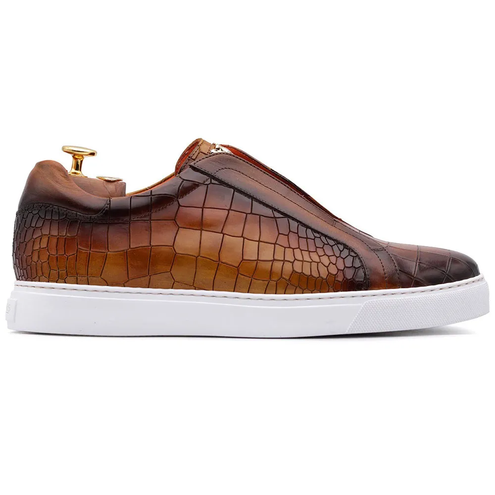 Harris Firenze 1913 Crocodile Print Sneakers Brown