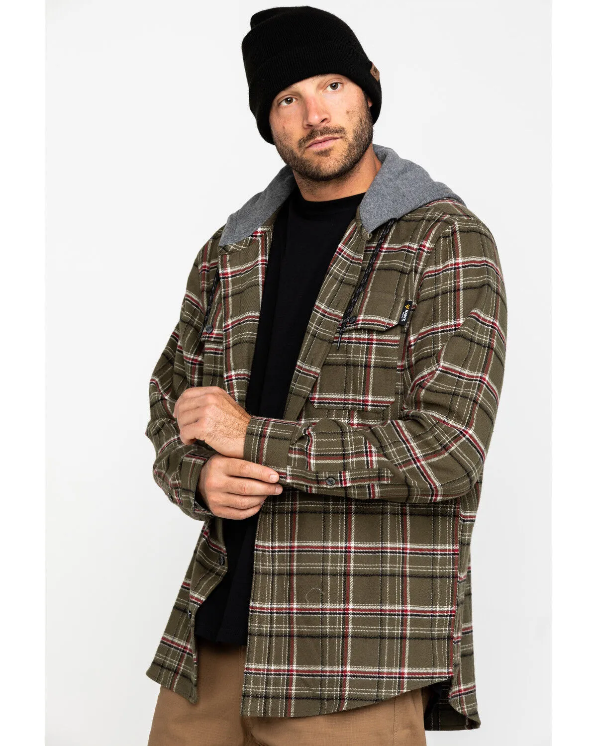 Hawx Men's Olive Mission Plaid Hooded Long Sleeve Work Shirt Jacket