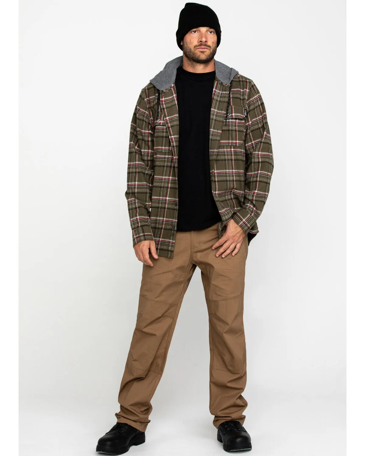 Hawx Men's Olive Mission Plaid Hooded Long Sleeve Work Shirt Jacket